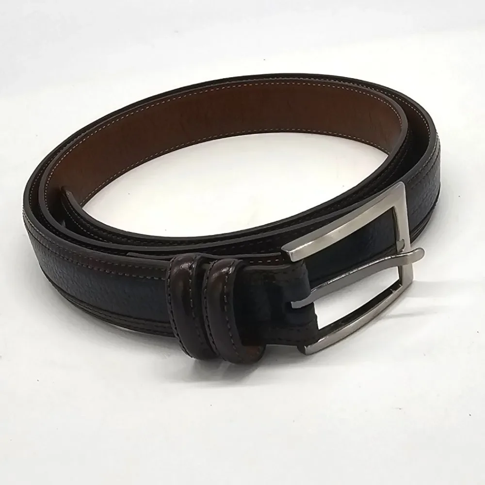 Johnston & Murphy Two Tone Black Brown Silver Tone Buckle Leather BELT Size 40